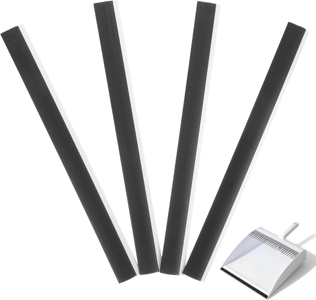 Housoutil Dustpan Rubber Lip Replacement Strips 4-Pack Durable Edge Repair Accessories for Garbage Shovels and Dustpans Easy Installation for Home and Office Cleaning Tools 10.23X0.78X0.11In