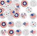 Ephlyn 54Pcs 4th of July Edible Cupcake Toppers American Flag Patriotic Cake Decorations Wafer Paper USA Independence Day for July 4th Party Supplies Red