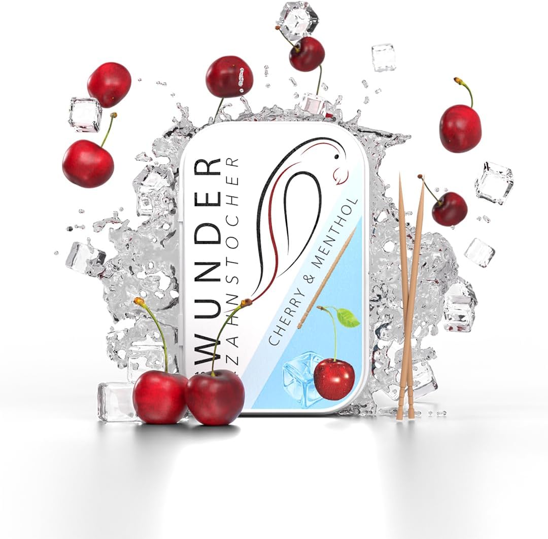 Wonder Toothpick - Flavoured toothpicks - Chewing Gum Plastic-Free - Stop Nail Biting - Fresh Breath with Flavoured toothpicks - Teeth Cleaning to go - Sugar-Free, Vegan (Cherry/Menthol)