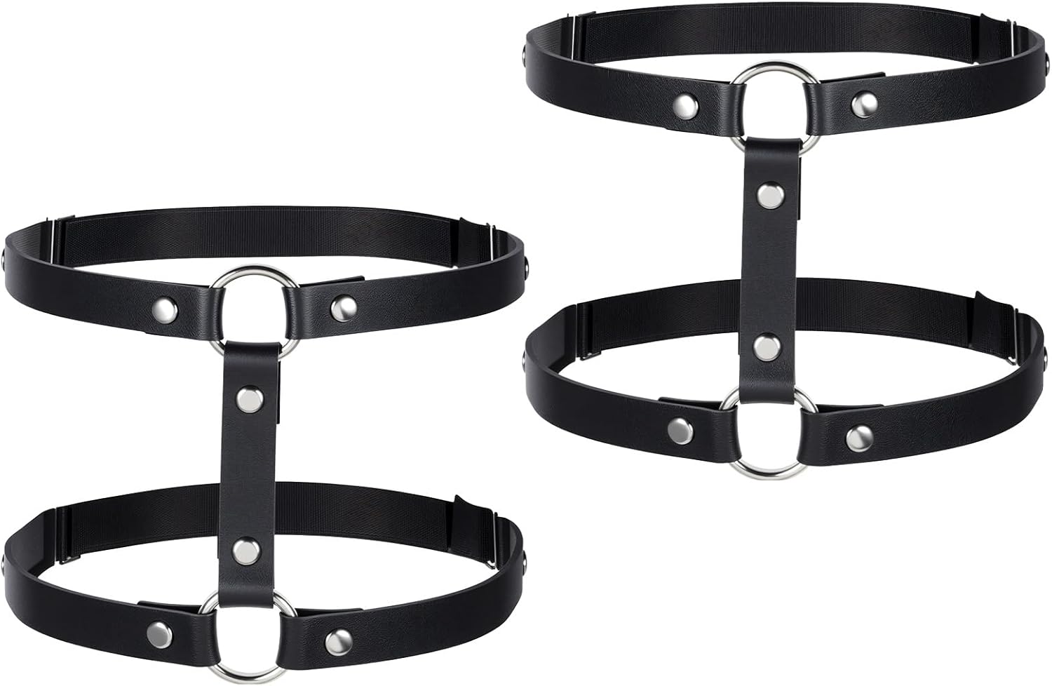 2 Rows Thigh Garters for Women, Leather Leg Harness Adjustable Garter Belt Elastic Thigh Ring Garter Punk Gothic Strap Body Chain Accessories Harness for Leg Women Fashion, Black