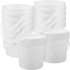 10 Pack 1.4 Quarts White Plastic Buckets with Lids and Handles –Compact Portable Containers for Organizing Dry Food, Paint, Camping Gear, Fishing Accessories