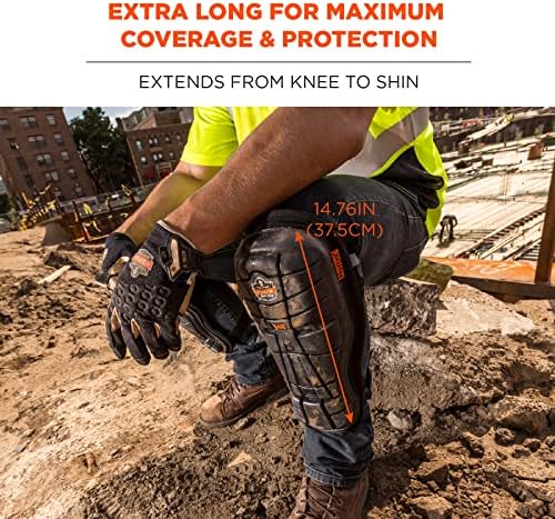 Ergodyne - 18442 ProFlex 342 Professional Knee Pads, Protective Extra Long Cap, Injected Gel Padded Technology, Adjustable Straps, Black