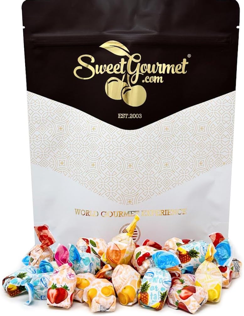 SweetGourmet Fruit Filled Assorted Bon Bon Hard Candy, 1-Pound Bulk Bag, Arcor Premium Wrapped Gluten-Free Candies