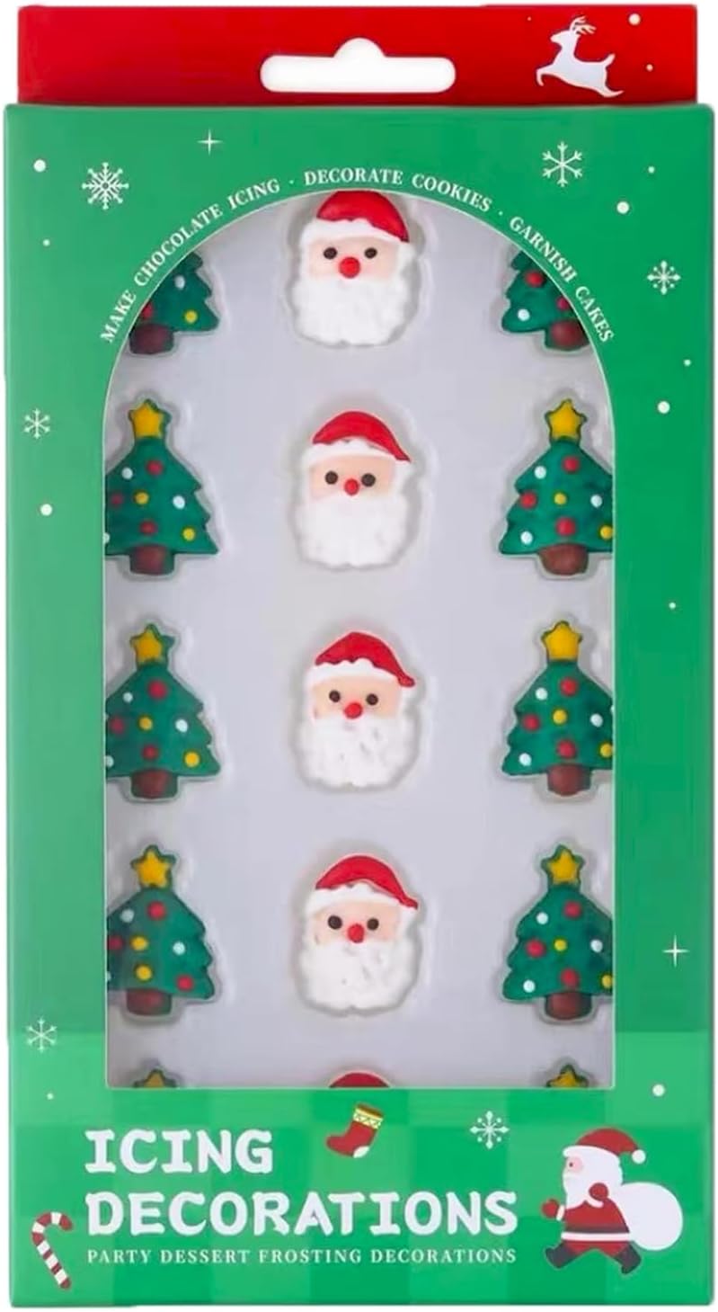 Sentovac 15 Pcs Christmas Icing Decoration Edible Santa Claus Christmas Tree Mix Candy Dessert Sprinkles DIY For Cookie Cake Cupcake Topper Icing Frosting Decoration Supplies