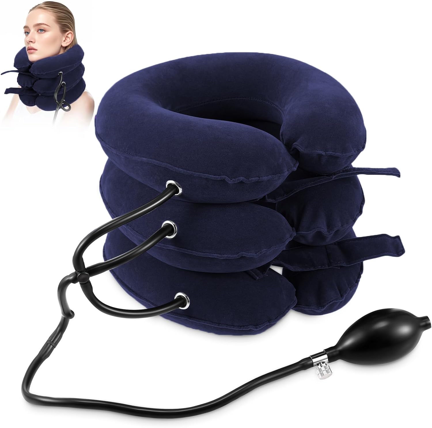 Jaximy Neck Stretcher, Neck Traction Device, Cervical Traction Device, Neck Pain Relief, Adjustable Inflatable Neck Brace & Neck Stretcher Cervical Traction, Neck Decompression Home Use (Blue)