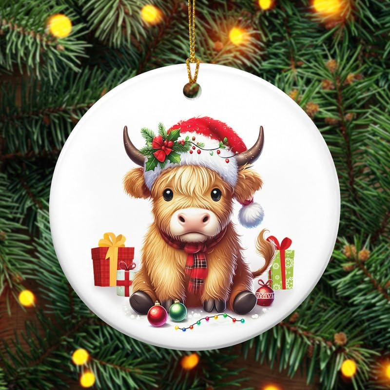 WRAPIX Christmas Highland Cow Gifts for Women - Ceramic Christmas Ornaments 2025 - Birthday Gifts for Mom Dad Family, Farmhouse Decor, Highland Cow Gift, Animal Lovers Gift Ideas for Xmas Decorations