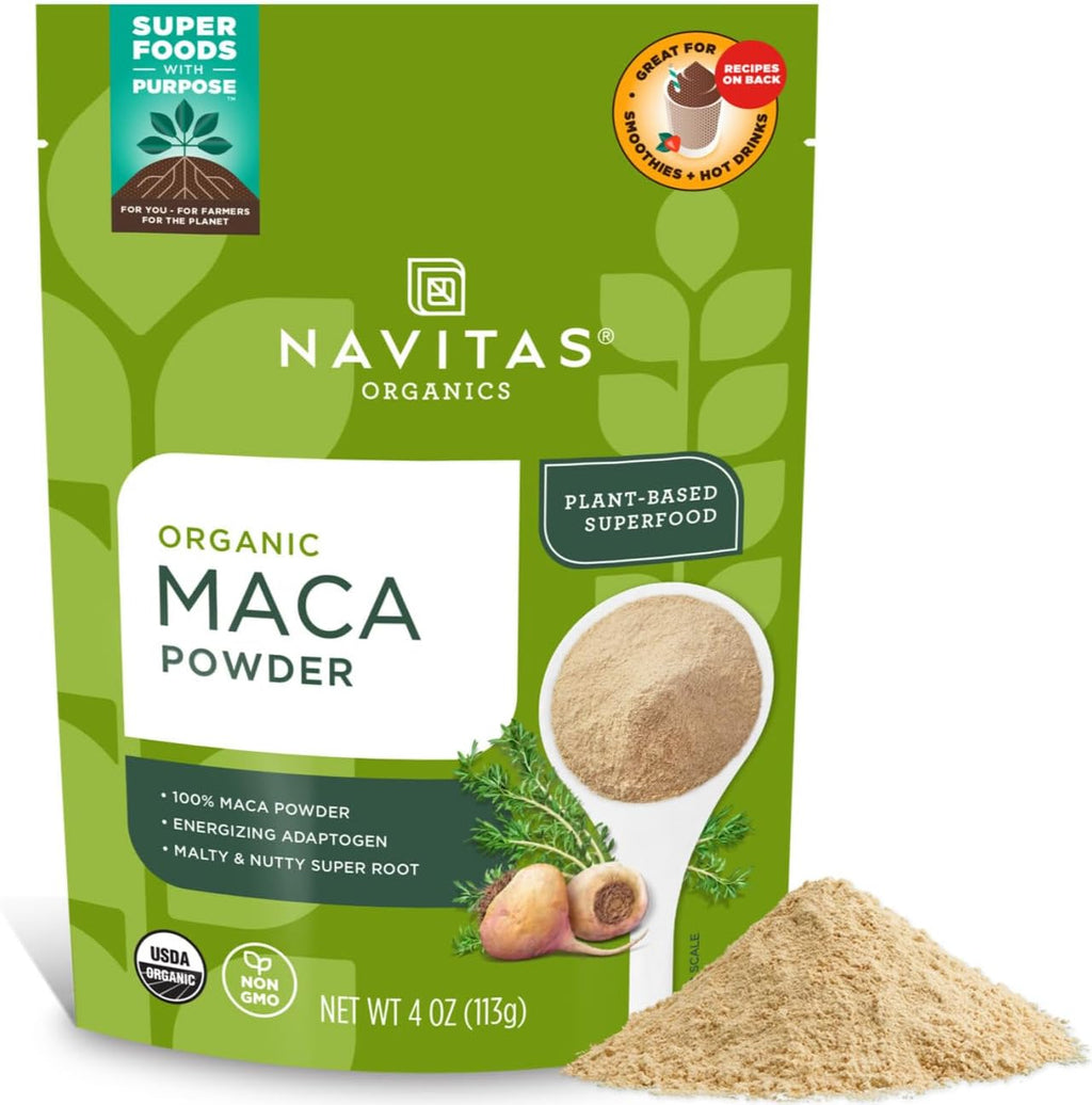 Navitas Organics Maca Powder – 100% Gelatinized Peruvian Maca for Adaptogen Smoothies, Lattes, Baking & More – Energize & Balance - USDA Organic, Non GMO, Vegan, Gluten Free (4oz. Bag, 23 Servings)