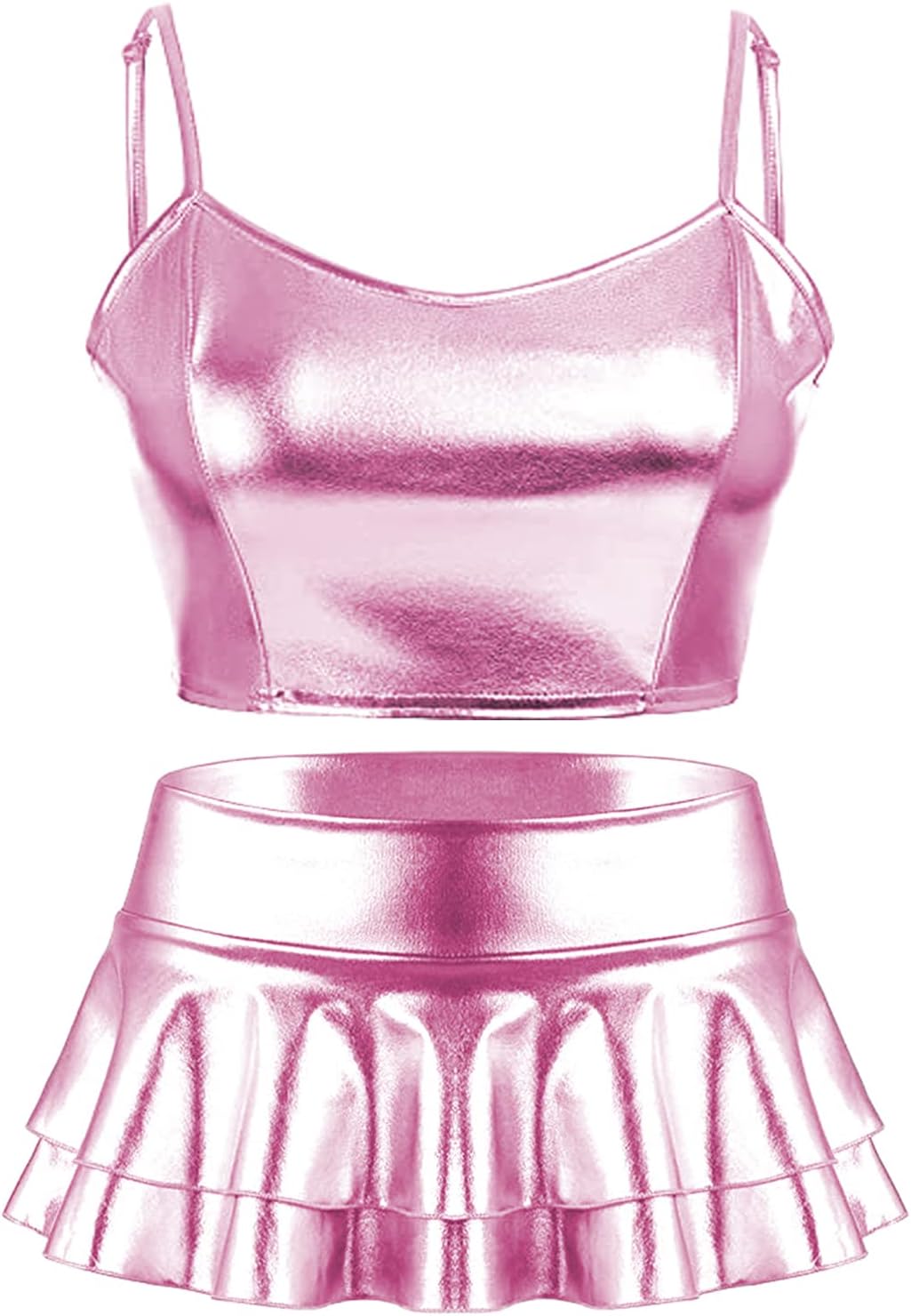 Women's Rave Outfit Sets For Women Festivals 2 Pcs Metallic Tops Skirt EDM Party Club Holographic Rave Outfits