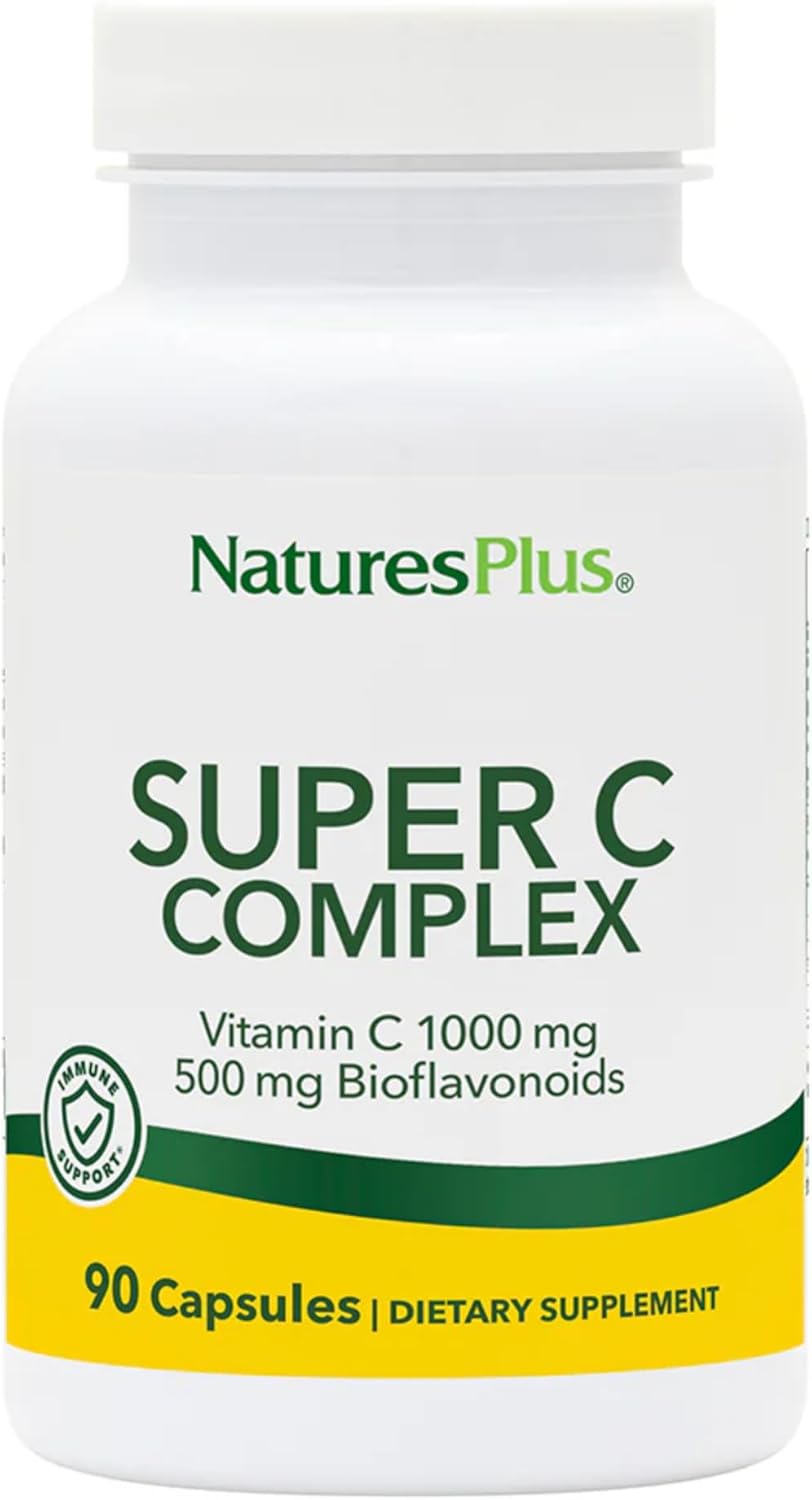 NaturesPlus Super C Complex - 90 Capsules - 1000 mg Vitamin C + 500 mg Bioflavonoids - Vegetarian, Gluten Free - 45 Servings