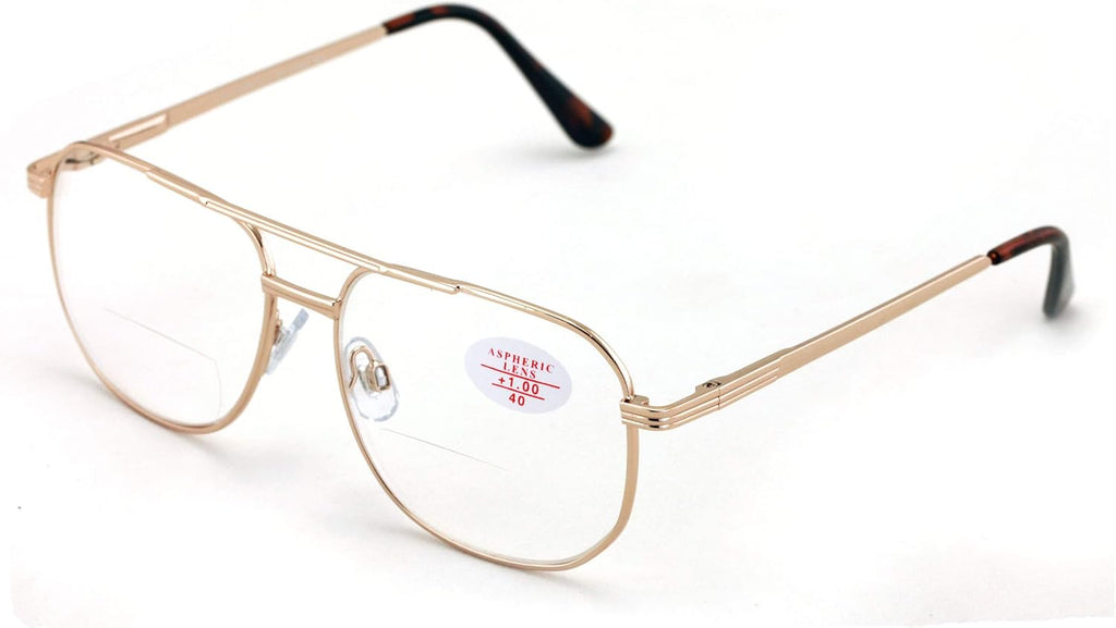 Bifocal Metal Tear Drop Reading Glasses - Big Lens Spring Hinge Square Reader - Clear lens