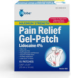 Globe -15 Pack - Maximum Strength OTC Pain Relief 4% Lidocaine Patch, 3.9” x 5.5”, Temporary Relief of Pain, Back, Neck, Shoulders, Knees, Elbows, Minor Skin Irritations 15-Count Box