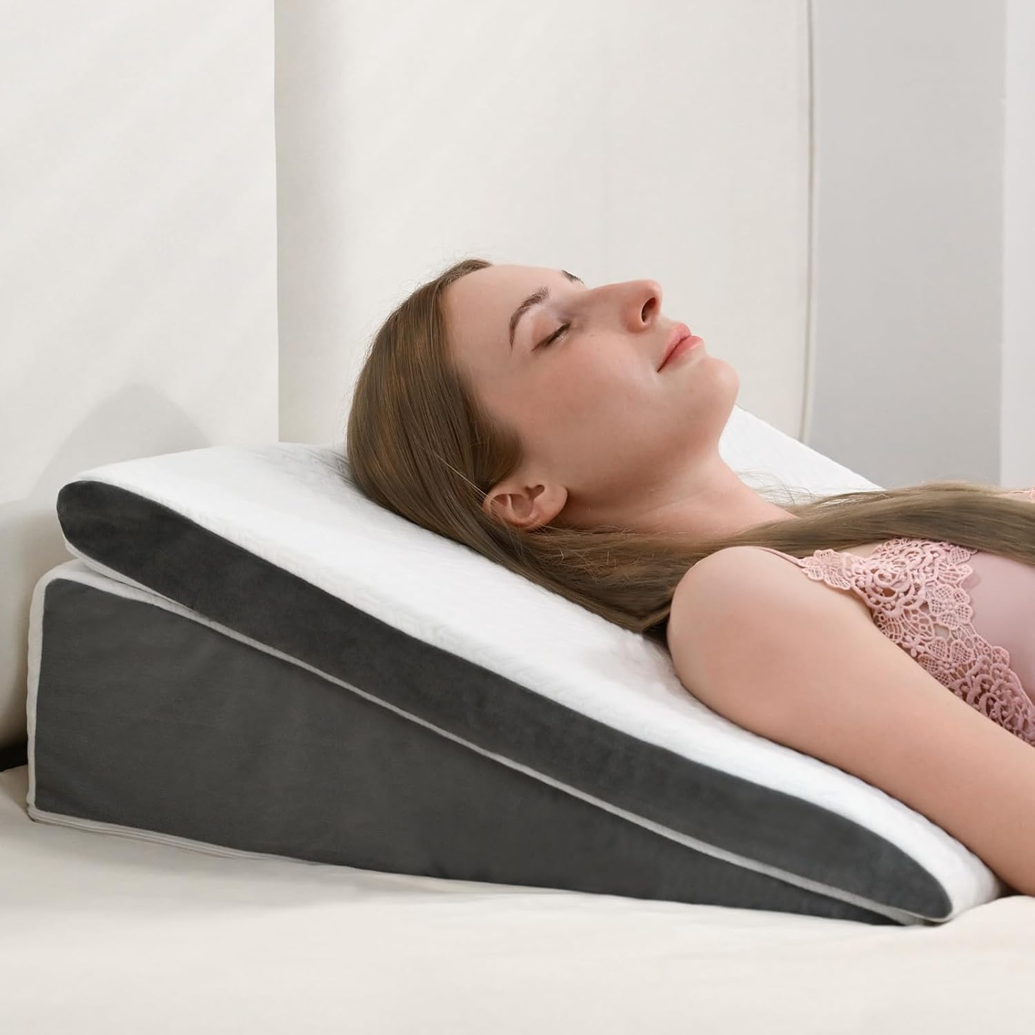 Vekkia 2PCS Wedge Pillow for Sleep Apnea,Wedge Pillow for Acid Reflux,Independent Memory Foam for Sleeping,Back Pain,Gerd,Heartburn,Snoring,Triangle Elevated Pillow for After Surgery/Leg/Neck