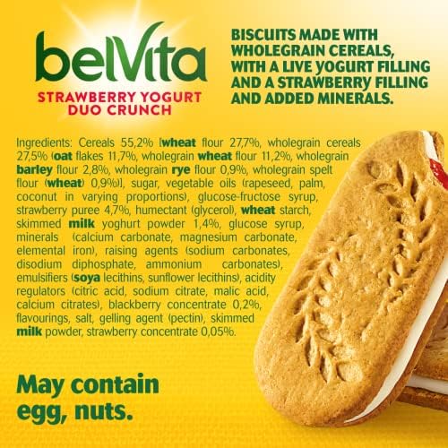 Kraft Belvita Strawberry Yogurt Crunch Pack of 8 (8 Boxes of 5 bars, Total 40 Bars)