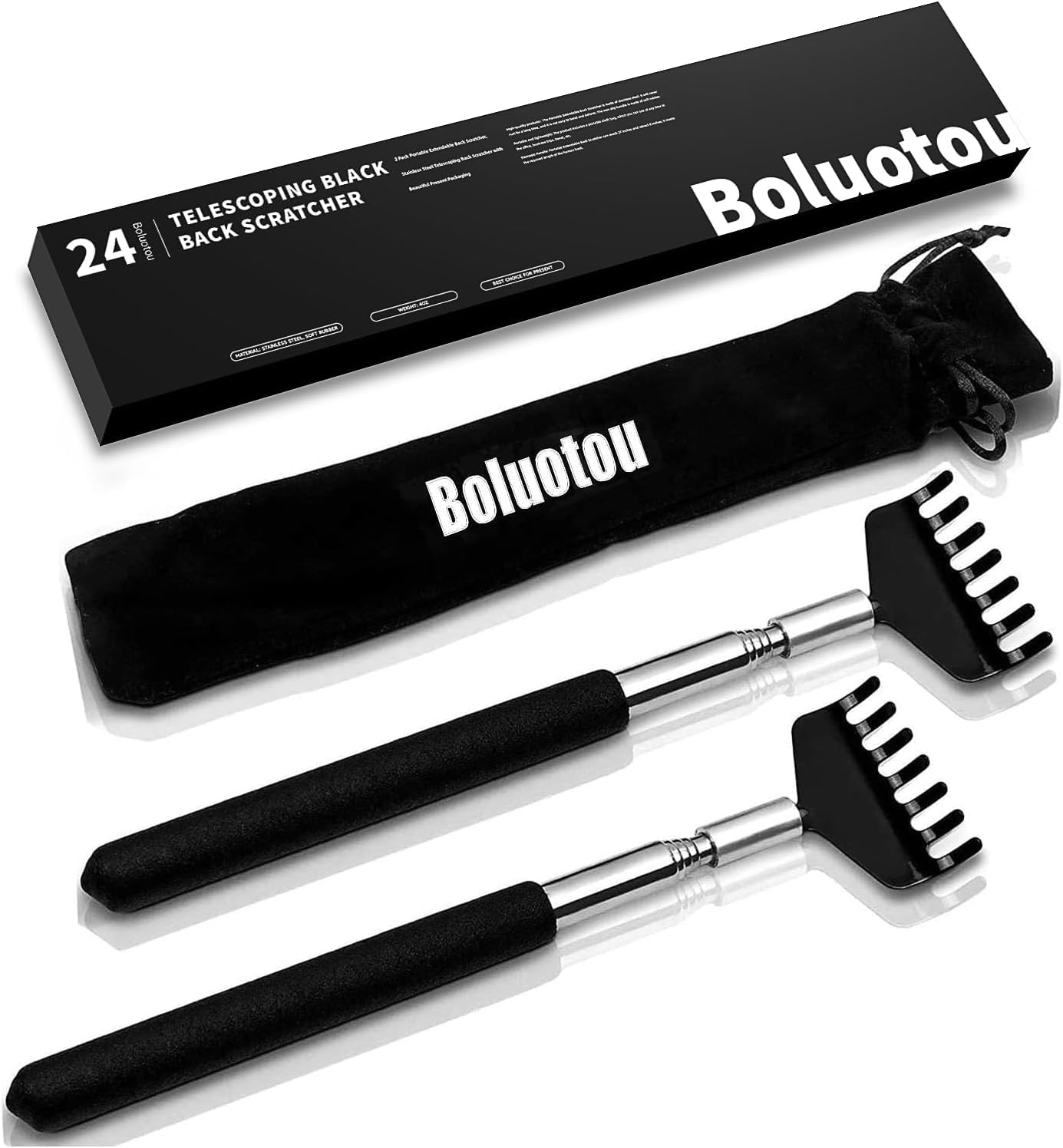 Kuvvfe 2 Pack Portable Extendable Back Scratcher, Stainless Steel Telescoping Back Scratcher with Beautiful Present Packaging