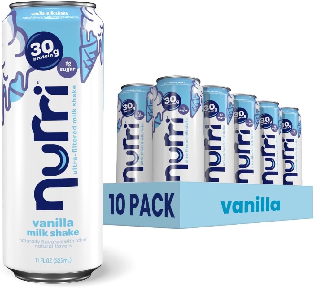 Nurri - 30g Protein Ultra Filtered Milk Shake – Vanilla - Lactose Free, Low Sugar, 150 Calories, 10 Vitamins and Minerals - 11 fl oz, 10 Cans