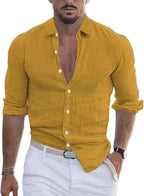 Men's Shirt Cotton Linen Casual Lapel Beach Shirt Long Sleeve Solid Color Holiday Shirt