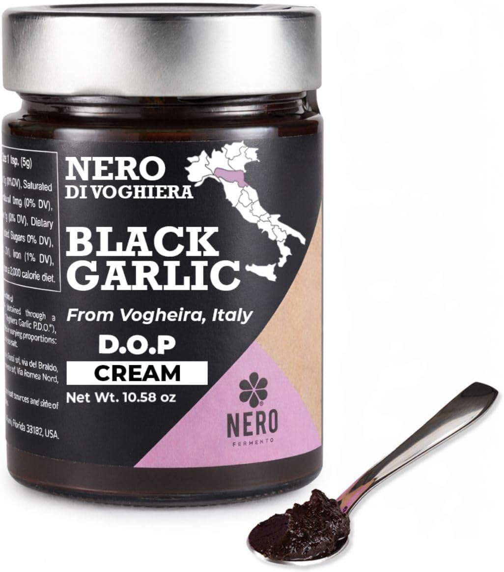 NERO FERMENTO Italian Black Garlic Cream (Voghiera, Italy), DOP, 60-Day Aged, 10.58 oz (300 g), Ready-to-Use Fermented Black Garlic Spread, Deep Umami with Subtle Balsamic Sweetness.