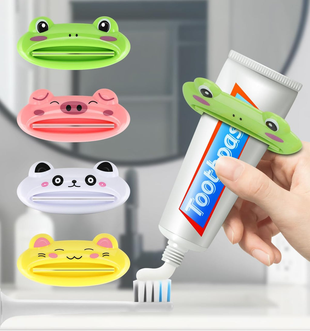Cartoon Animal Plastic Frog Cat Panda Pig Shaped Toothpaste Cream Squeezers - Pack of 4 Mix Designs