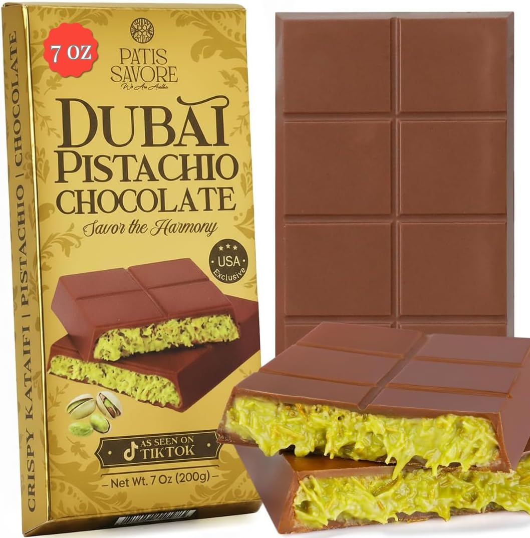Dubai Chocolate Bar - Premium Pistachio, Belgian Chocolate and Crispy Kataifi Layers | Luxury Chocolate Gift | 7oz Gourmet Treat
