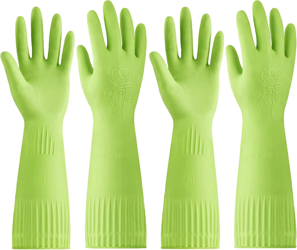 Disfore Rubber-Gloves Dishwashing Gloves for Cleaning-Kitchen - 2 Pairs Long Household Cleaning Gloves for Washing Dishes