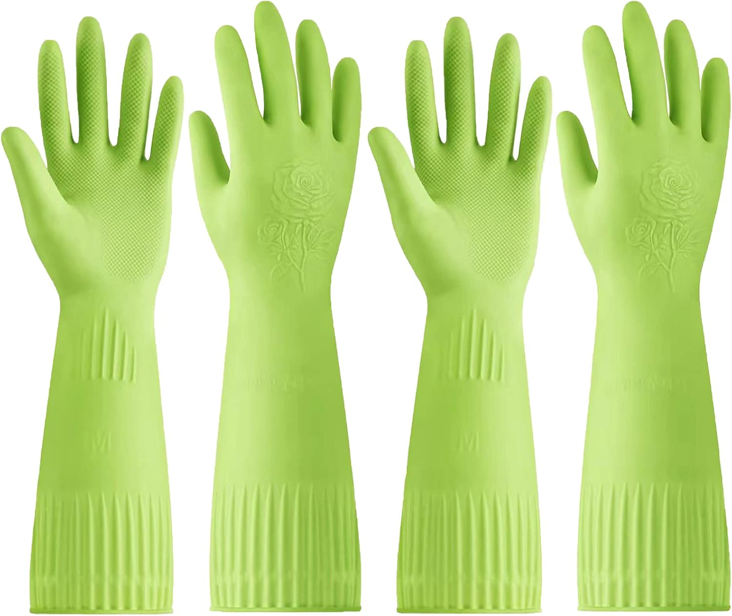 Disfore Rubber-Gloves Dishwashing Gloves for Cleaning-Kitchen - 2 Pairs Long Household Cleaning Gloves for Washing Dishes