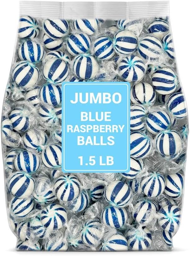 Munchique Jumbo Blue Raspberry Balls – Individually Wrapped Bulk Hard Candy – 1.5 lb Bag (Approx. 70 Pieces) – Bright Blue Candy Jar Filler & Stocking Stuffers