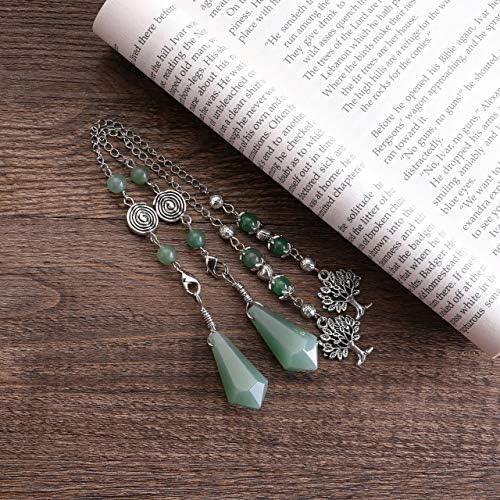 PESOENTH Natural Green Aventurine Jade Dowsing Pendulum Crystal Scrying Divination Healing Gemstone Hexagonal Pointed Life Tree Charm Pendulum Crystal Gifts for Women