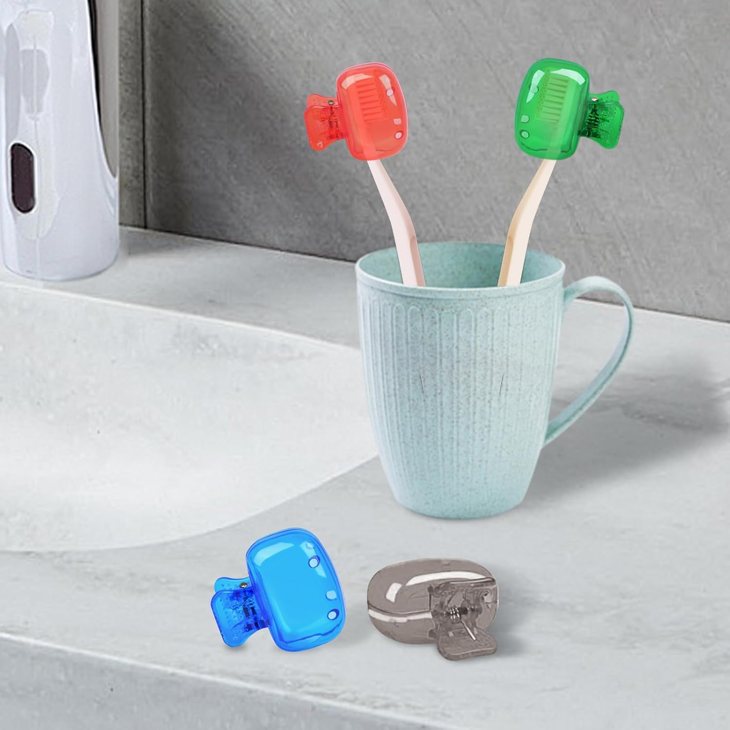 4 Pack Toothbrush Head Covers Protector Cap Brush Pod Case Protective Portable Plastic Clip Travel(blue red green grey)