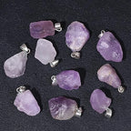 10pcs Irregular Raw Natural Amethyst Rock Stone Pendant Healing Crystal Chakra Gemstone Charm for Jewelry Making DIY Necklace Earrings Accessories Reiki