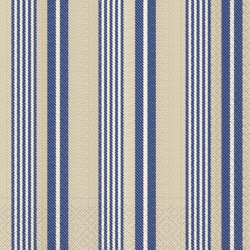 IHR Ideal Home Range Party Napkins Disposable 3-Ply Paper Lunch Napkin Pack, 6.5" x 6.5", Ticking Stripes Indigo, 20-Count