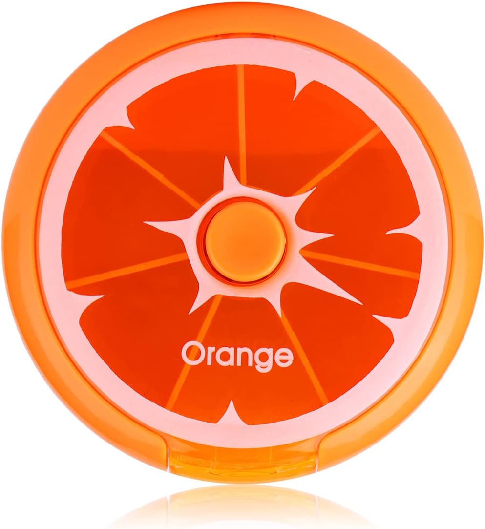 Creative Portable Mini 7 Day Weekly Circular Shape Rotary Cute Fruit Style Pill Storage Case Box (Orange)