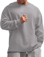 JEEING GEAR Men's Basic Long Sleeve Waffle Sweatshirt Loose Fit Workout Pullover Crewneck Shirt