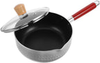BESTonZON Japanese Style 18cm Non-stick Milk Pot with Lid and Wooden Handle, Multi-purpose Cooking Saucepan for Instant Noodles and Food, Kitchen Heating Pot for Home Use