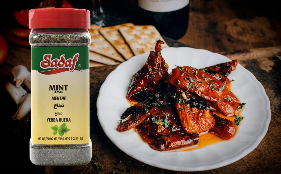 Sadaf Mint Leaves Cut - Dried mint leaves cut and sifted - Kosher and Halal - No stems (4 Oz)