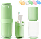 Toothbrush Travel Case 4 Cups Inside - Family Travel Toothbrush Holder with Cover and Vent Holes, Toothbrush Case with 5 Toothbrush Covers for Toothbrush Toothpaste (Green)