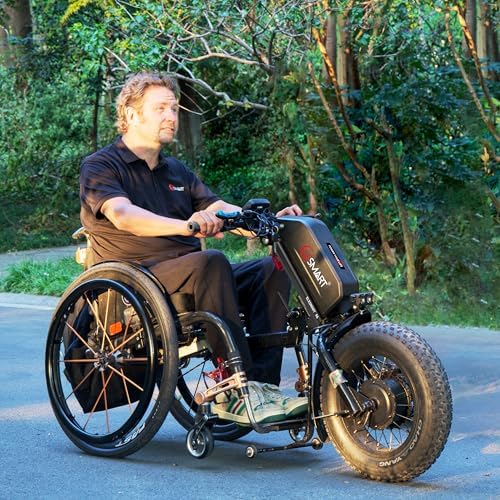 A8 Electric Handcycle Wheelchair Power Attachment, Wheelchair Motor Attachment for Manual to Electric Upgrade, 15 Ah, 48V 1000W, Center Connection, Black