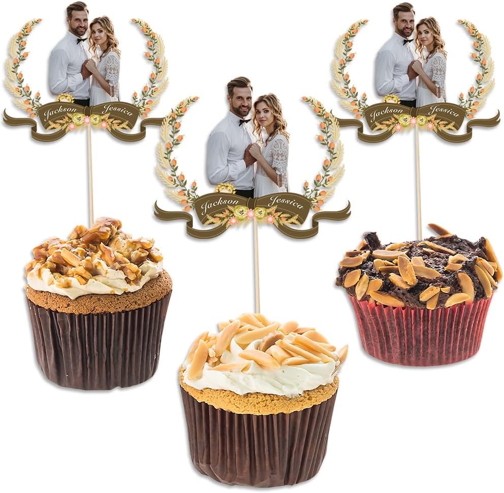Custom Romantic Photo Cupcake Toppers | Non-Edible Anniversary Decorations | Couple Portrait Cake Toppers