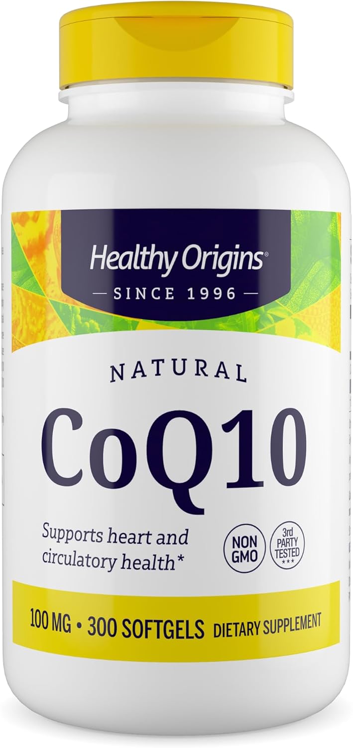 Healthy Origins CoQ10 100 mg, 300 Softgels - Natural Trans-Isomer Ubiquinone, Yeast Fermented High Bioavailability Coenzyme Q10 Supports Heart Health & Cellular Energy - Antioxidant Supplement