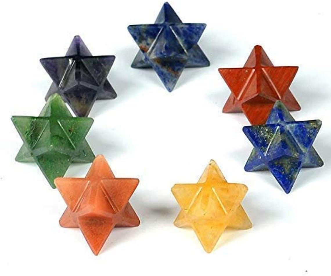 Jet International Jet Lot of 7 Chakra Star Merkaba Sacred Geometry Free Booklet Crystal Therapy Chakra Balancing Spiritual Gifts.