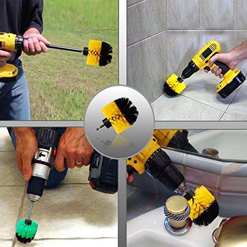 HIFROM Drill Powered Cleaning Scrub Brush Attachment Kit Soft and Medium 3 4 5 inch for Cleaning Pool Tile Flooring Brick Ceramic Marble Grout Glass Carpets Upholstery