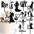 12Pcs Mr and Mrs Cake Topper Mr & Mrs Wedding Cake Toppers Bride and Groom Black Acrylic Wedding Cake Decorations Cake Decor for Engagement Anniversary Cake Decoration Party Supplies