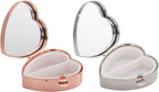 Heart-Shaped Mini Drug Storage Box (2 Pack), Elegant and Stylish Everyday Portable Pill Case (Silver & Rose Gold)