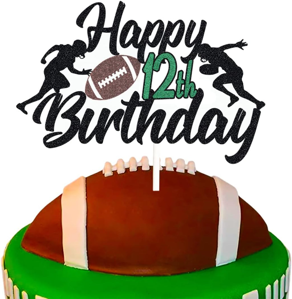 Happy 12th Birthday Football Cake Topper 12 Twelve Years Old Rugby Player Scene Cake Decoration For Kids Sport Theme Twelveth Birthday Party Event Supplies for Boys (12)
