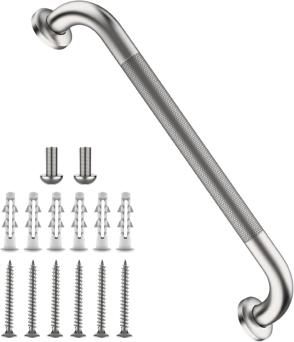 Shower Grab Bar 16 Inch, iHansee Brushed Nickel Bathroom Grab Bar w/Anti-Slip Knurled Grip, Stainless Steel Bath Safety Bars Support Handrail for Senior Elderly, Toilet Bathtub Balance Handle for Wall