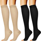 2 Pairs Open Toe Compression Socks Support Knee High Socks Toeless Workout Support Socks Circulation Compression Stockings