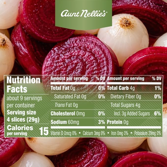 Aunt Nellie’s Pickled Beets & Onion | Tangy, Earthy, Sweet and Delicious | Deep Vibrant Ruby Red-Purple | Grown & Made in USA | Smoothies, Salads, Side Dishes (16 oz, 2-Pack)