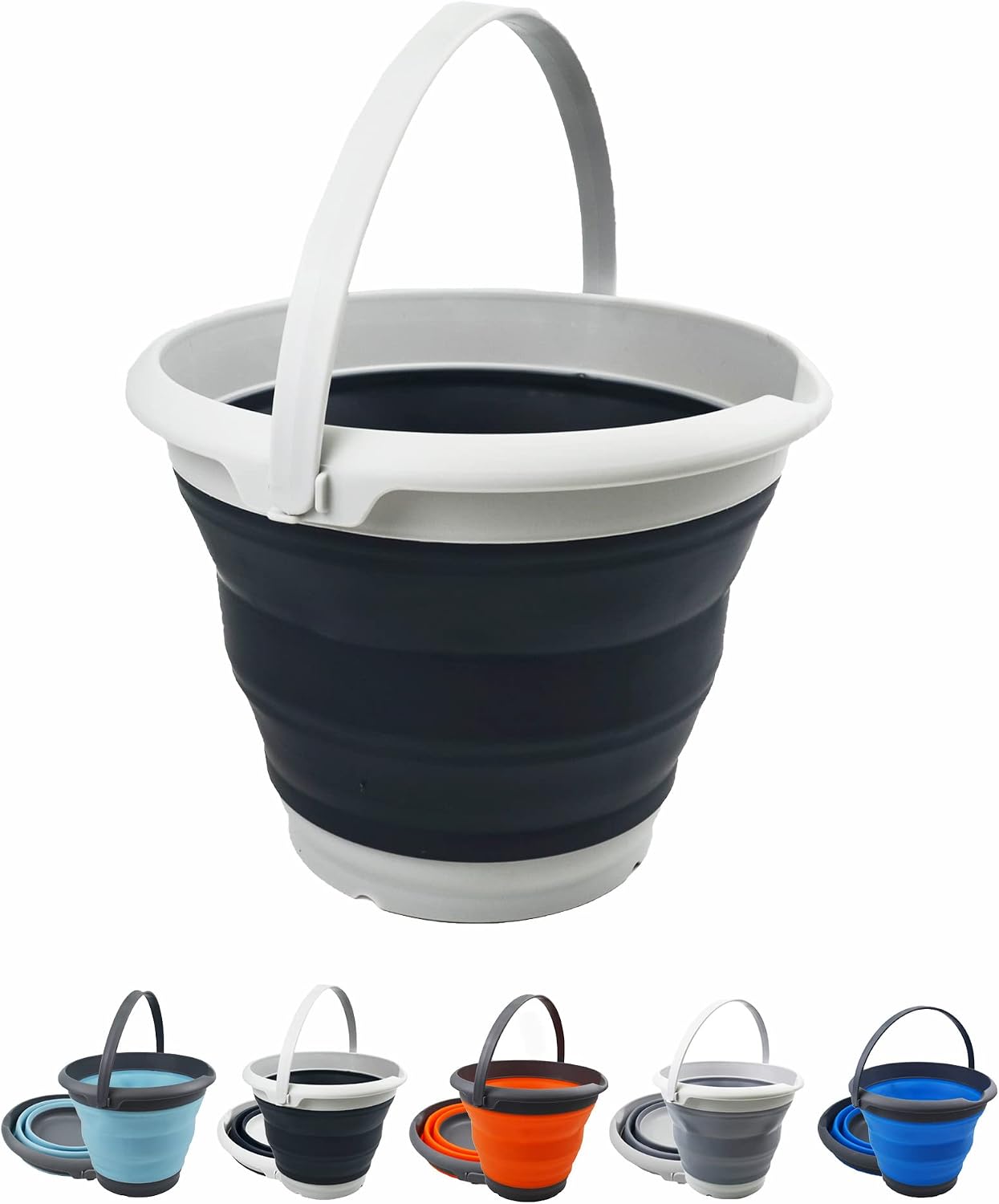 SAMMART 8.5L (2.2 Gallon) Collapsible Plastic Bucket - Foldable Round Tub - Portable Fishing Water Pail - Space Saving Outdoor Waterpot. Size 31cm Dia (Grey/Black)