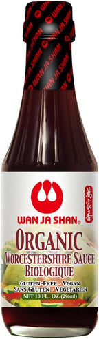 Wan Ja Shan Organic Worcestershire Sauce USDA Organic, Umami-Rich Flavor | Marinade, Glaze, Dressing & Dipping Sauce | Non GMO, Vegan, Kosher Parve Great for Meats, Vegetables & Stir Fry (10oz Pack of 1)