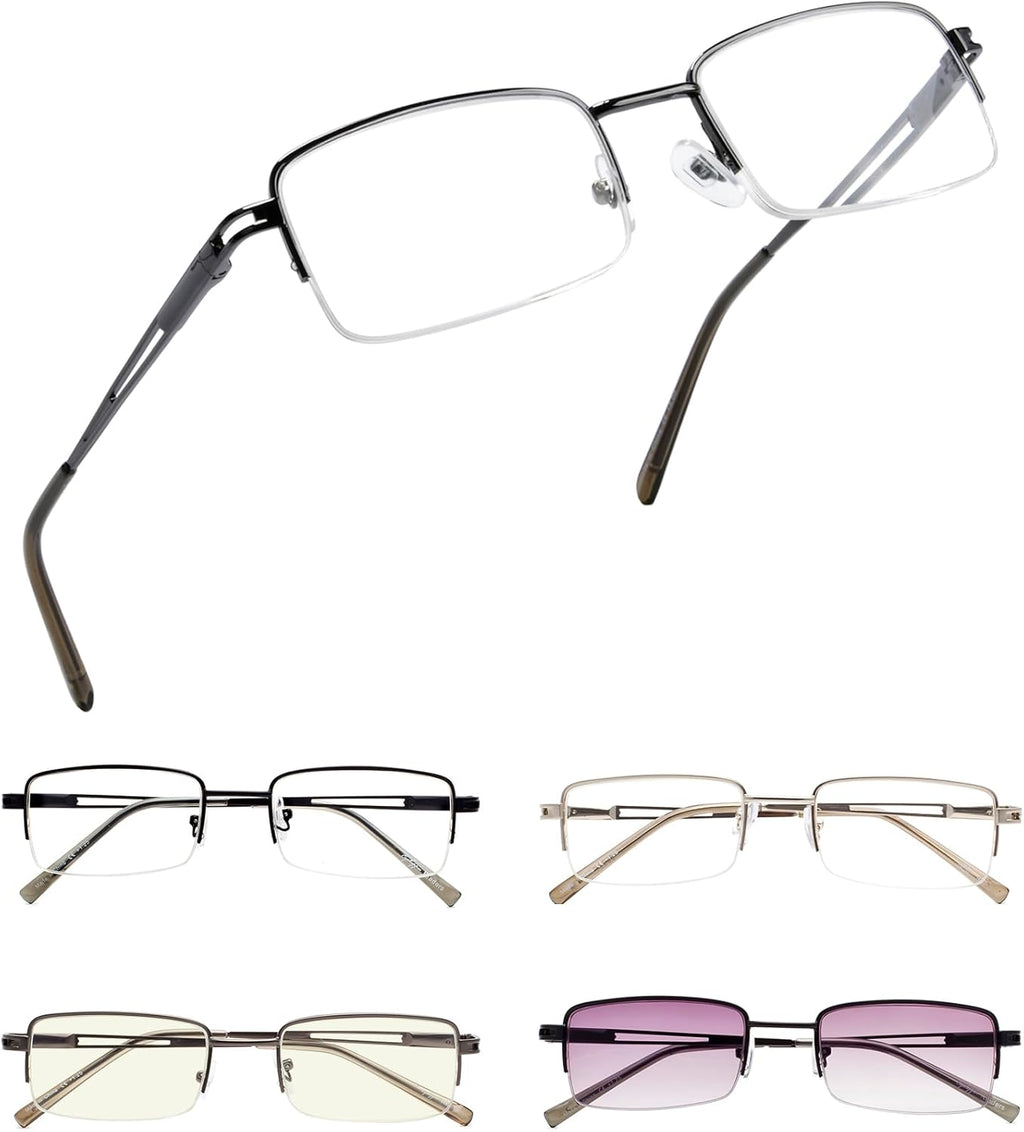 Eyekepper 5-pack Rectangle Metal Half-rim Spring Hinges Reading Glasses Include Computer Readers +2.25