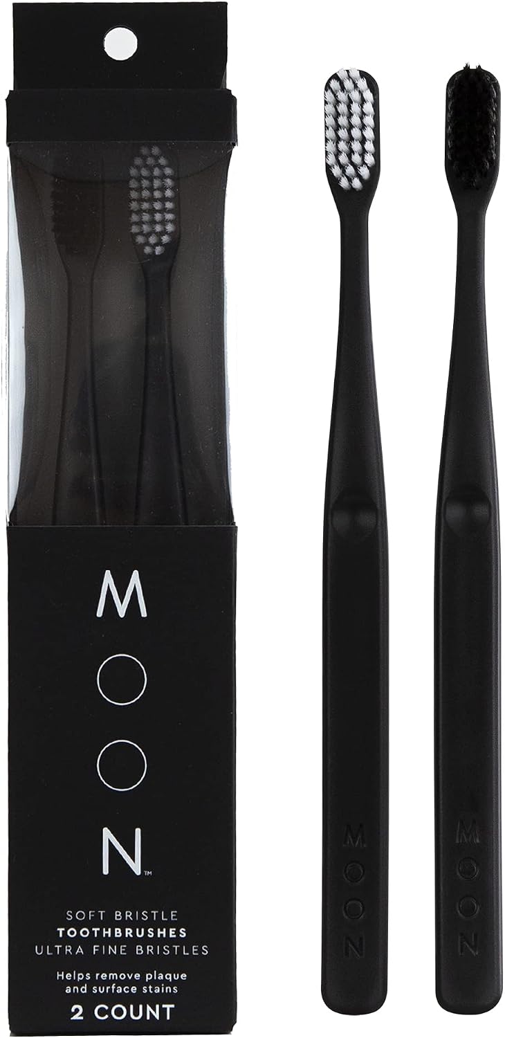 MOON Soft Bristle Toothbrush 2-Pack - Extra Soft Toothbrushes for Adults, Sensitive Gums & Teeth-Friendly - 720 Tapered Ultra-Fine Bristles per Brush for Gentle Deep Cleaning